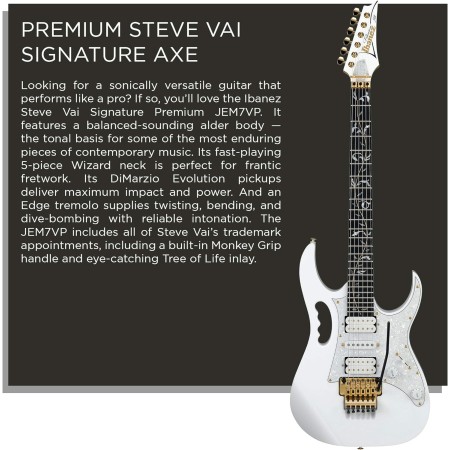 Ibanez Steve Vai Signature - Guitarra eléctrica de 6 cuerdas con bolsa (diestro, blanco)