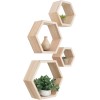 Estantes hexagonales flotantes de madera natural de primera calidad, juego de 4 estantes de pared para dormitorio, oficina, sala