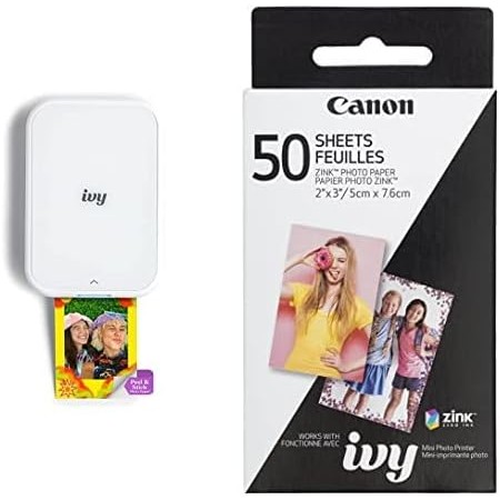 Canon Ivy 2 Mini impresora fotográfica, impresión desde dispositivos iOS y Android compatibles, impresiones adhesivas, blanco