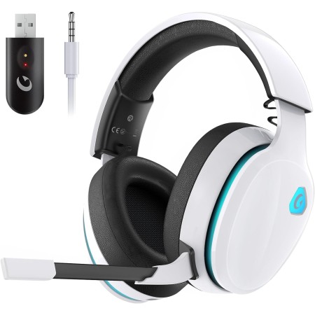 Gtheos Auriculares inalámbricos para juegos de 2.4 GHz para PC, PS4, PS5, Mac, Nintendo Switch, auriculares Bluetooth 5.2 con