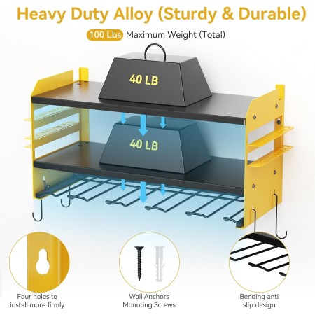 Organizador de herramientas eléctricas con estación de carga, organizador de taladro de garaje, tira de alimentación integrada
