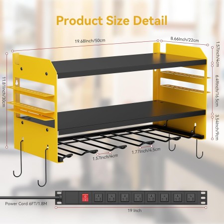 Organizador de herramientas eléctricas con estación de carga, organizador de taladro de garaje, tira de alimentación integrada