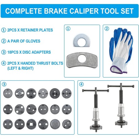 8milelake calibrador de frenos Wind Back, juego de herramientas de calibrador de freno de disco profesional de 21 piezas