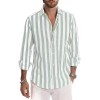 DELCARINO Camisa casual de manga corta para hombre, camisa de lino y algodón con estilo de rayas verticales