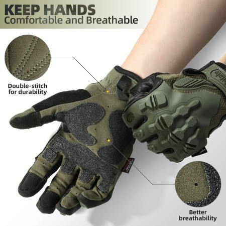 ZUNE LOTOO Full Finger Tactical Gloves for Men, Touchscreen Motorcycle Gloves with TPR Impact Protective, Kevlar-Lined, EVA Palm