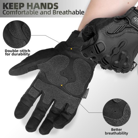 ZUNE LOTOO Full Finger Tactical Gloves for Men, Touchscreen Motorcycle Gloves with TPR Impact Protective, Kevlar-Lined, EVA Palm