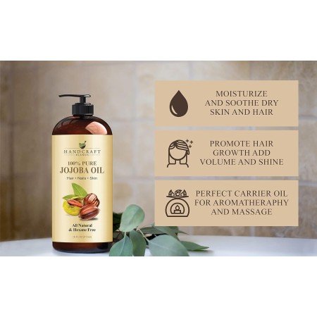 Handcraft Aceite de jojoba 16 onzas líquidas – Aceite de jojoba 100% puro y natural para piel, cara y cabello – Aceite de jojoba