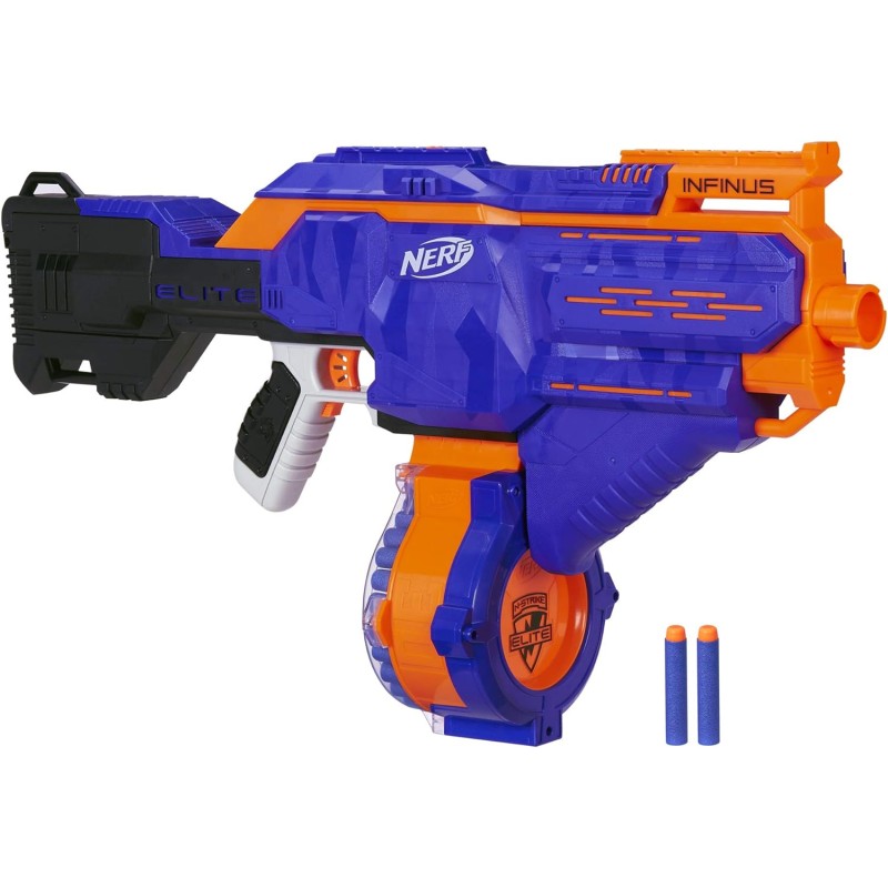 Infinus Nerf N-Strike - Bláster motorizado de élite con tecnología Speed-Load, tambor de 30 dardos y 30 dardos oficiales Nerf