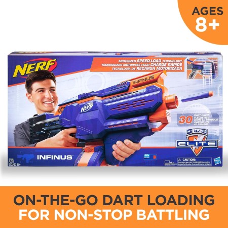 Infinus Nerf N-Strike - Bláster motorizado de élite con tecnología Speed-Load, tambor de 30 dardos y 30 dardos oficiales Nerf