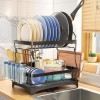 Escurridor de platos – Escurridor de platos de 2 niveles y escurridor para encimera de cocina de apartamento, organizador de