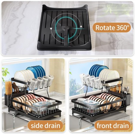 Escurridor de platos – Escurridor de platos de 2 niveles y escurridor para encimera de cocina de apartamento, organizador de