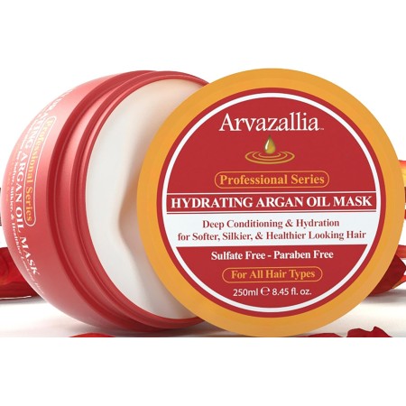 Mascarilla hidratante Arvazallia de aceite de Argan y acondicionador profundo para cabello seco y dañado, 8.45 onzas