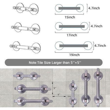 HEINSY Barra de agarre de succión, barra de succión portátil para ducha, mango de succión para bañera con ajuste de ventosa de