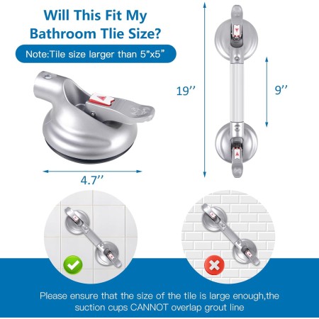 HEINSY Barra de agarre de succión, barra de succión portátil para ducha, mango de succión para bañera con ajuste de ventosa de