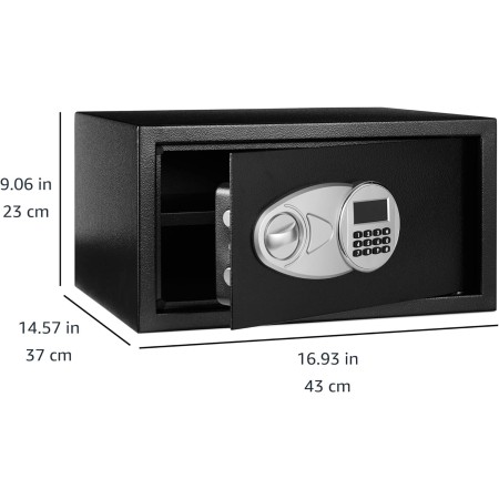 Amazon Basics Caja fuerte de seguridad de acero con teclado electrónico, dinero seguro, joyas, documentos de identificación, 0.5