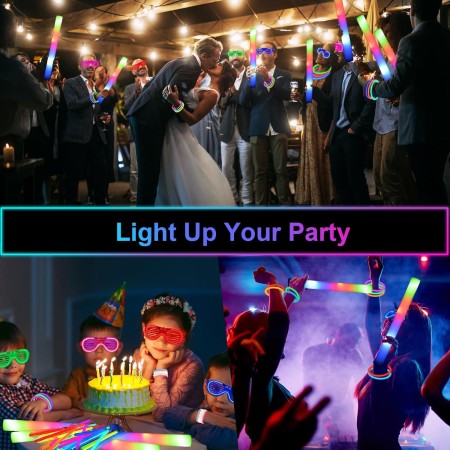 SHQDD 248 PCS Glow Party Supplies, 24 PCS Foam Glow Sticks, 24 PCS LED Glasses and 200 PCS Glow Sticks Bracelets, Neon Party