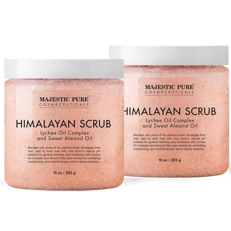 Majestic Pure Sal exfoliante corporal del Himalaya con colágeno y aceite dulce de almendras, sal para exfoliar e hidratar la