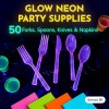 Kedudes Neon Glow - Suministros para fiestas, sirve 32 platos de neón desechables de plástico duro, servilletas, vasos de neón,