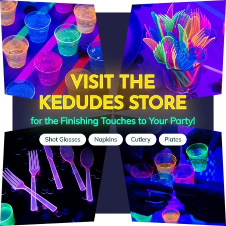 Kedudes Neon Glow - Suministros para fiestas, sirve 32 platos de neón desechables de plástico duro, servilletas, vasos de neón,