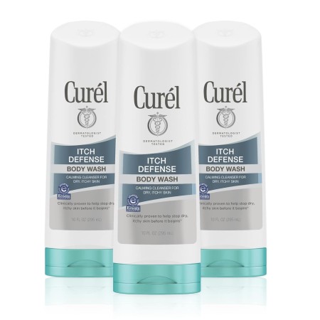 Curel Itch Defense Gel de baño calmante fórmula suave sin jabón, para piel seca y con picazón, con jojoba hidratante y aceite de