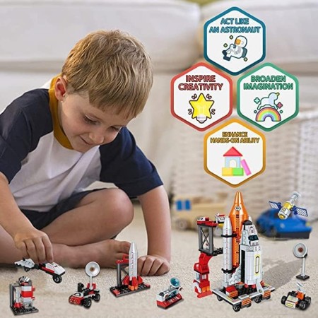 Transbordador espacial de juguetes para niños de 6, 7, 8, 9, 10, 11, 12 años, kit de construcción aeroespacial STEM 12 en 1,