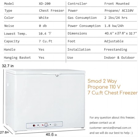 Actualización Congelador de propano | Congelador de pecho de 7.2 pies cúbicos, gas GLP de 110 V, congelador de pecho de propano