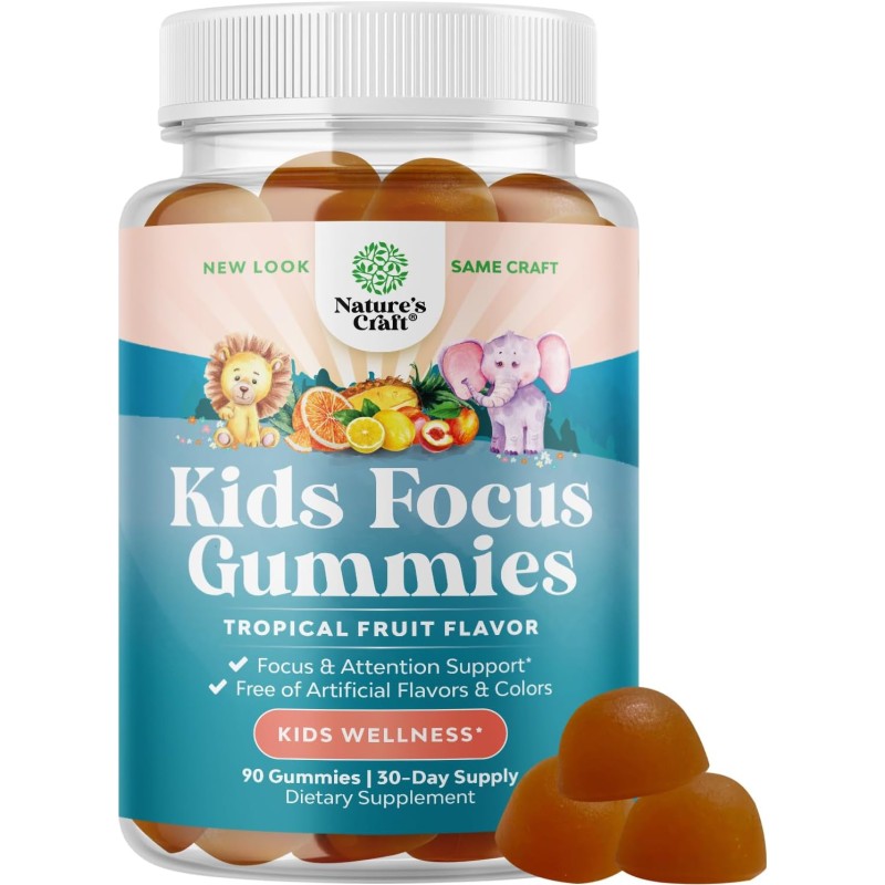 Gomitas veganas de enfoque cerebral para niños, suplemento de enfoque para niños con fosfatidilserina, Bacopa Monnieri, extracto