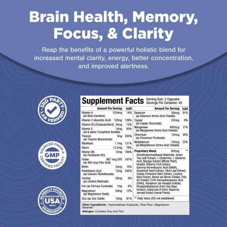 Suplemento de apoyo cerebral nootrópicos - Suplemento de memoria nootrópico para la salud cerebral con energía y vitaminas DMAE