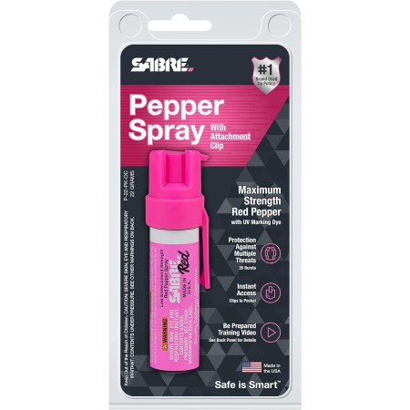 SABRE RED Compact Pepper Spray, Max Police Strength OC Spray with UV Dye, Compact Belt Clip For Easy Carry & Fast Access,