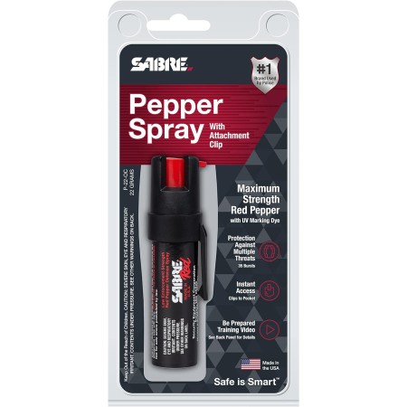 SABRE RED Compact Pepper Spray, Max Police Strength OC Spray with UV Dye, Compact Belt Clip For Easy Carry & Fast Access,