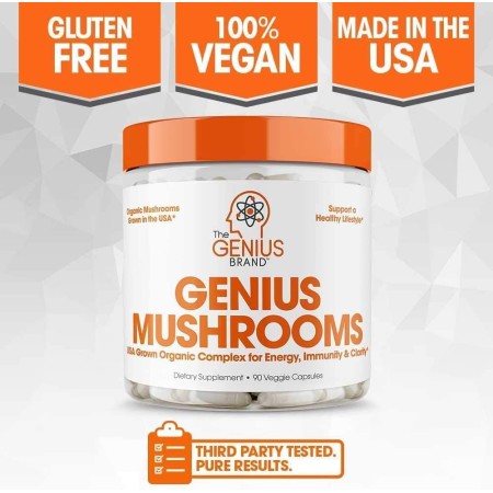 Genius Mushroom – Melena de león, Cordyceps y Reishi – Mejorador del sistema inmunitario y suplemento cerebral nootrópico –