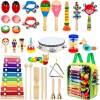 Instrumentos musicales para niños, 33 piezas, 18 tipos, instrumentos de percusión de madera, pandereta, xilófono, juguetes para