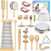 Instrumentos musicales para niños, 33 piezas, 18 tipos, instrumentos de percusión de madera, pandereta, xilófono, juguetes para