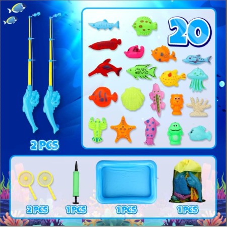 TOY Life Juego de pesca magnético para niños de 3 a 5 años con 4 cañas de pesca para niños, juguetes de pesca magnéticos para