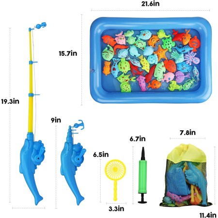 TOY Life Juego de pesca magnético para niños de 3 a 5 años con 4 cañas de pesca para niños, juguetes de pesca magnéticos para