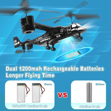 Mostop Helicóptero RC V-22 4 Chanel de juguete de helicóptero de control remoto con control de velocidad, una tecla de