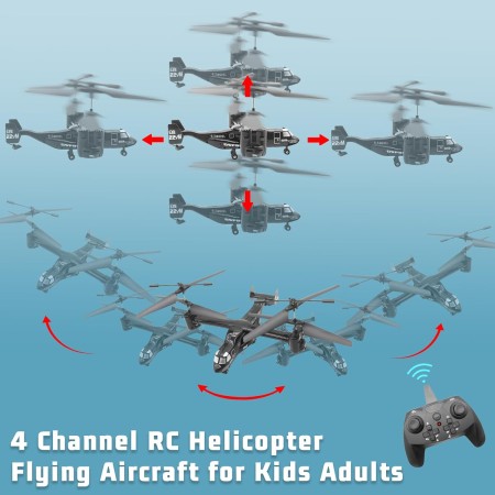 Mostop Helicóptero RC V-22 4 Chanel de juguete de helicóptero de control remoto con control de velocidad, una tecla de