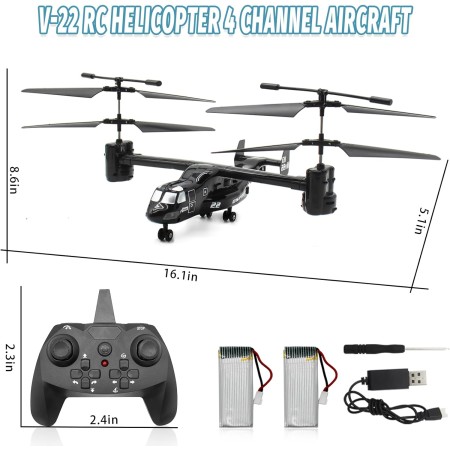 Mostop Helicóptero RC V-22 4 Chanel de juguete de helicóptero de control remoto con control de velocidad, una tecla de