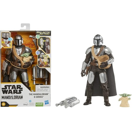 Playskool Star Wars Galactic Action The Mandalorian & Grogu - Figuras de acción electrónicas interactivas de 12 pulgadas,