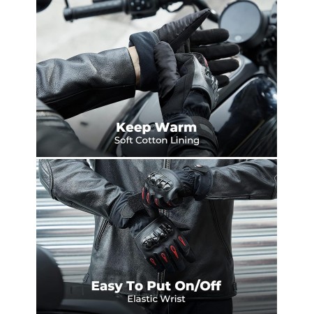 KEMIMOTO Guantes de motocicleta de invierno para hombres y mujeres, guantes impermeables para pantalla táctil, para ATV, esquí,