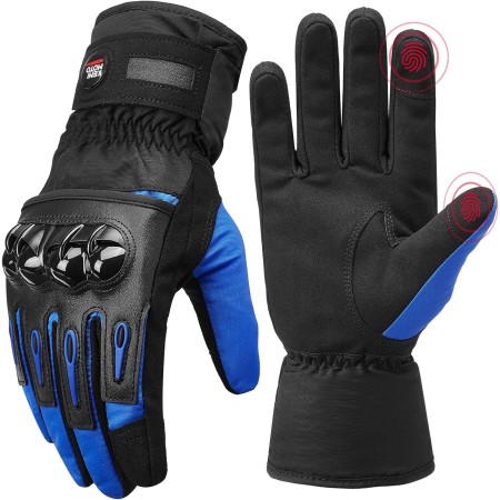 KEMIMOTO Guantes de motocicleta de invierno para hombres y mujeres, guantes impermeables para pantalla táctil, para ATV, esquí,