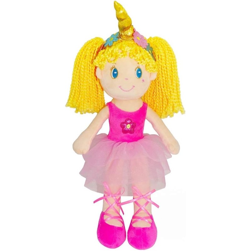 June Garden Bailarina Princesa Polina de 16 pulgadas – Muñeca suave de peluche – Traje rosa – Regalo para niñas pequeñas