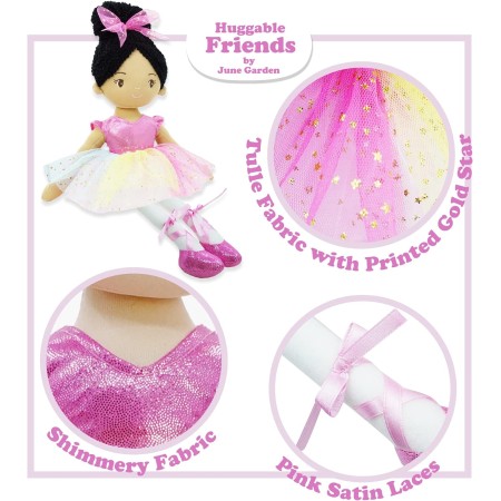 June Garden Bailarina Princesa Polina de 16 pulgadas – Muñeca suave de peluche – Traje rosa – Regalo para niñas pequeñas