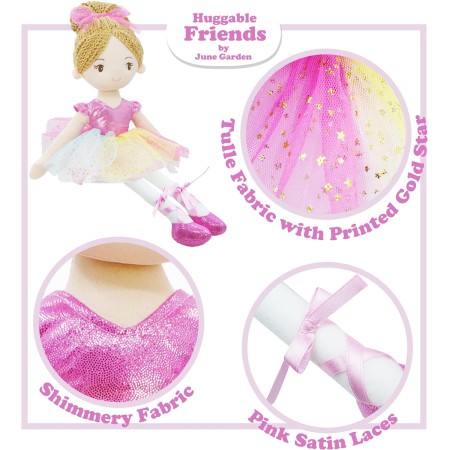 June Garden Bailarina Princesa Polina de 16 pulgadas – Muñeca suave de peluche – Traje rosa – Regalo para niñas pequeñas