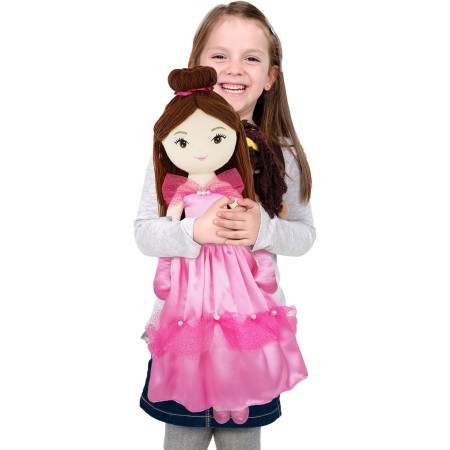 June Garden Bailarina Princesa Polina de 16 pulgadas – Muñeca suave de peluche – Traje rosa – Regalo para niñas pequeñas