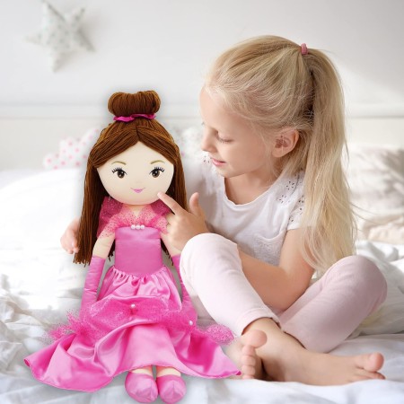 June Garden Bailarina Princesa Polina de 16 pulgadas – Muñeca suave de peluche – Traje rosa – Regalo para niñas pequeñas