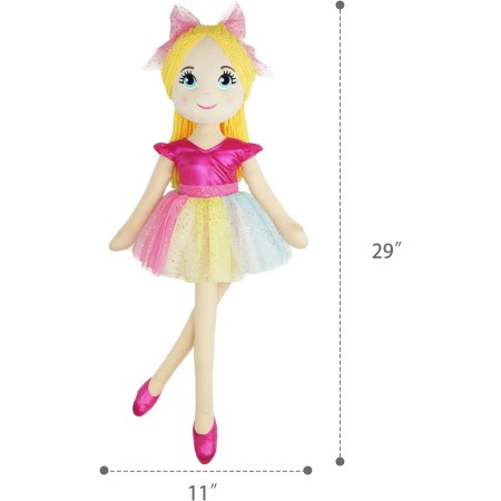 June Garden Bailarina Princesa Polina de 16 pulgadas – Muñeca suave de peluche – Traje rosa – Regalo para niñas pequeñas