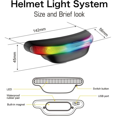 STEEL MATE H2 Luz de freno para casco y luz de marcha para seguridad de motocicleta, luz de señal LED recargable para casco (sin