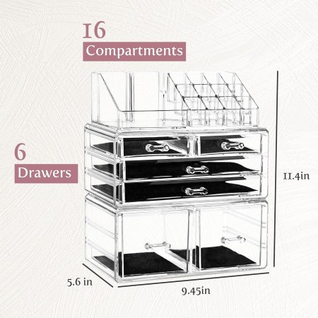 Organizador de almacenamiento transparente para cosméticos, organiza fácilmente tus cosméticos, joyas y accesorios para el